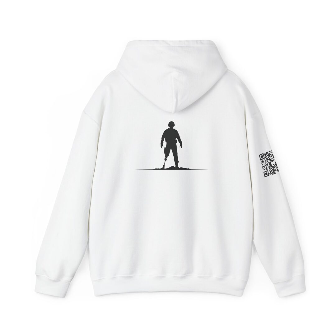 Black and White Hoodie With pow-mia on sleeve+qr Code Done - Image 2