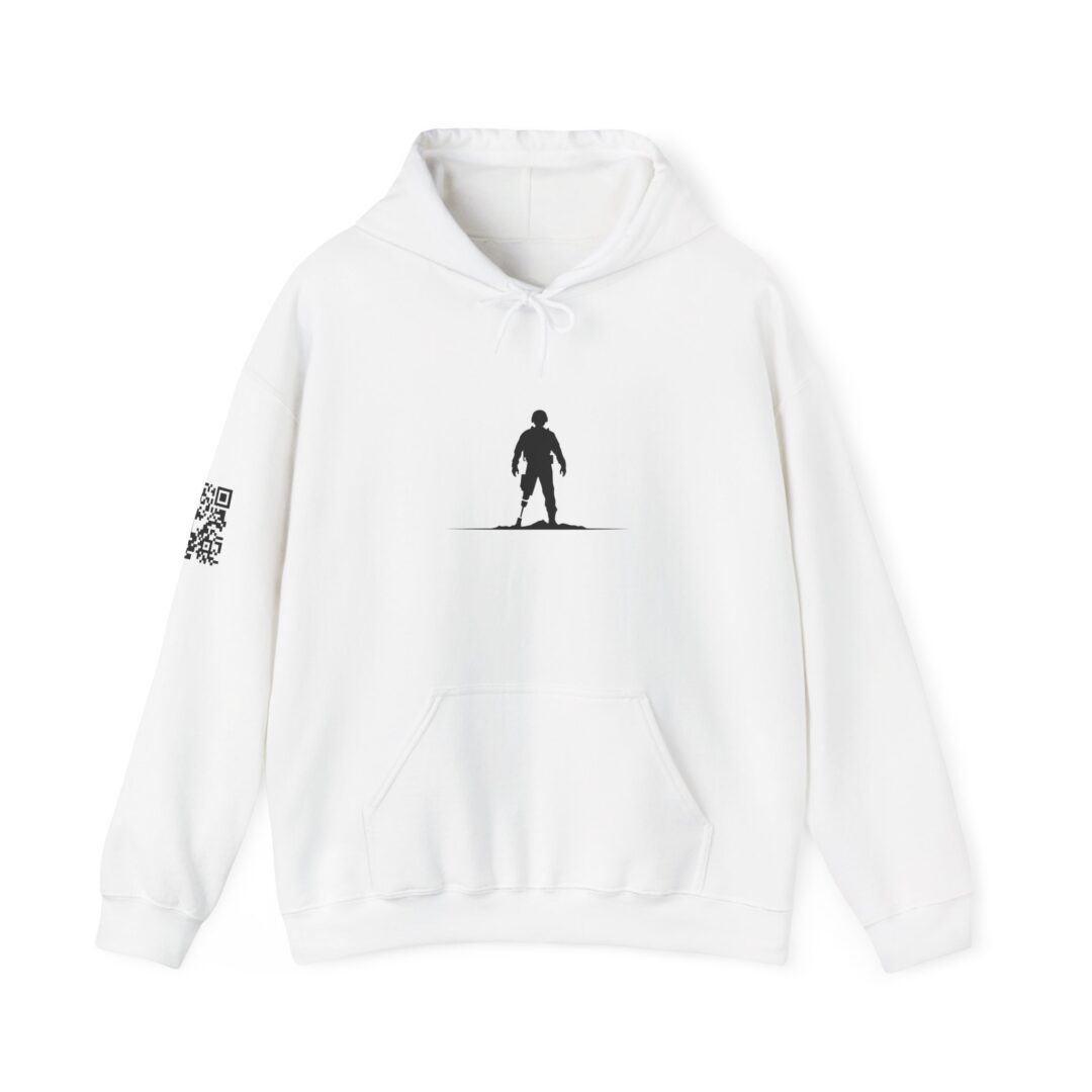 Black and White Hoodie With pow-mia on sleeve+qr Code Done
